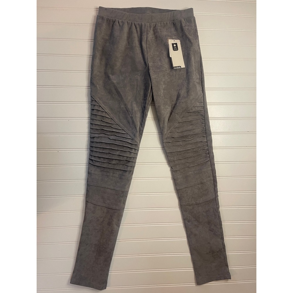 NWT AC FOR AG Womens Faux Suede Moto Leggings Grey Ribbed Knee Pants Size Medium